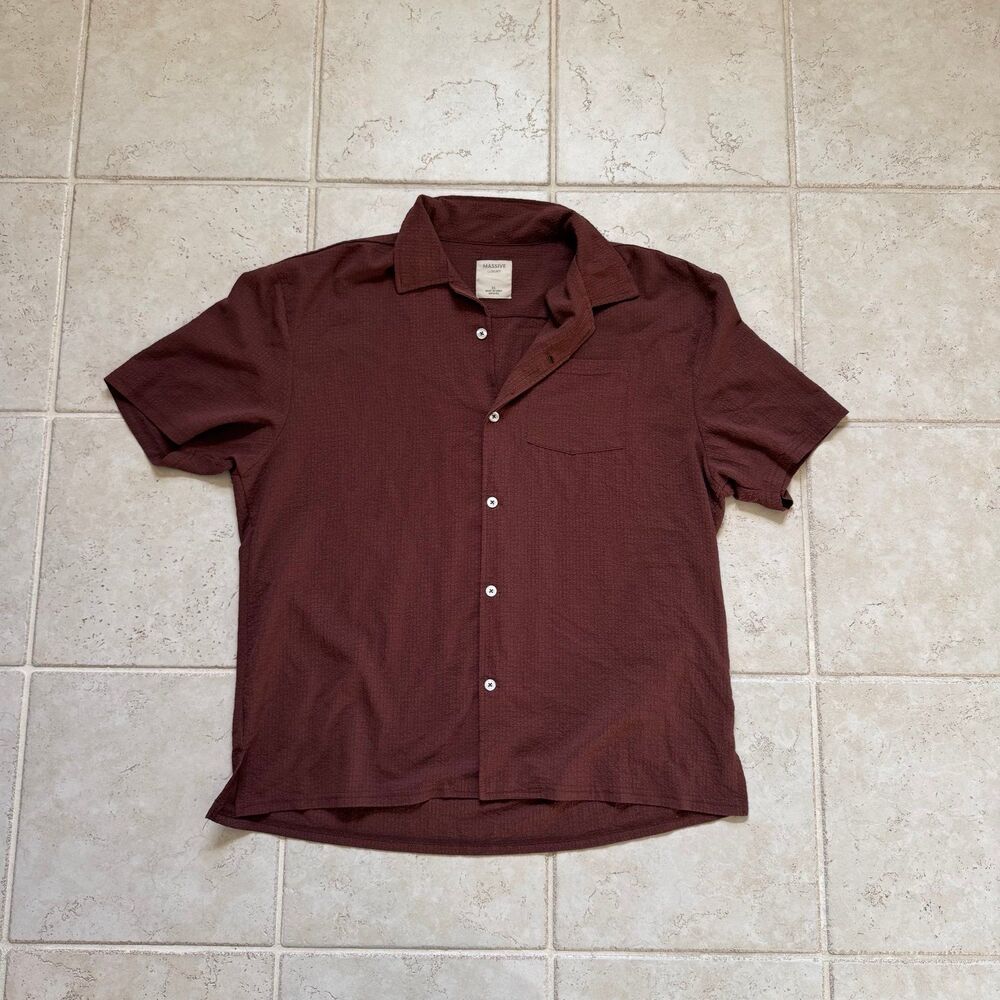 Massive Luxury Brown Textured Short Sleeve Button Down Shirt Size XL